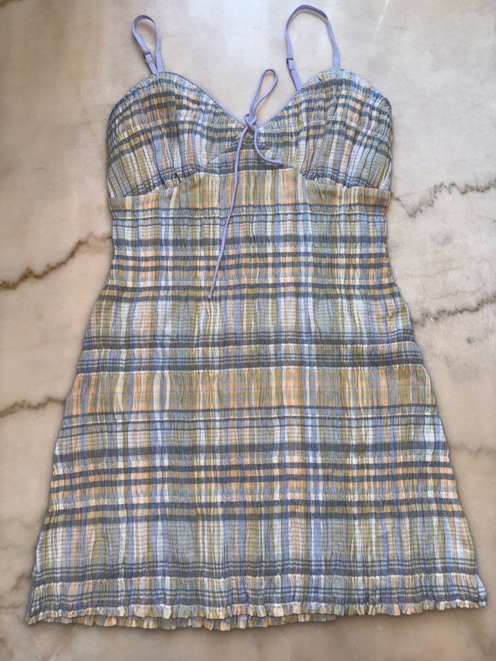 Billabong Pastel Blue and Yellow Plaid Spaghetti Strap Mini Dress
